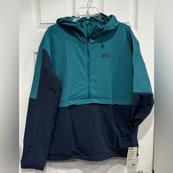 REI Men’s Size Medium Trailmade Soft-Shell Anorak Jacket Navy Blue Teal NWT - Picture 1 of 15